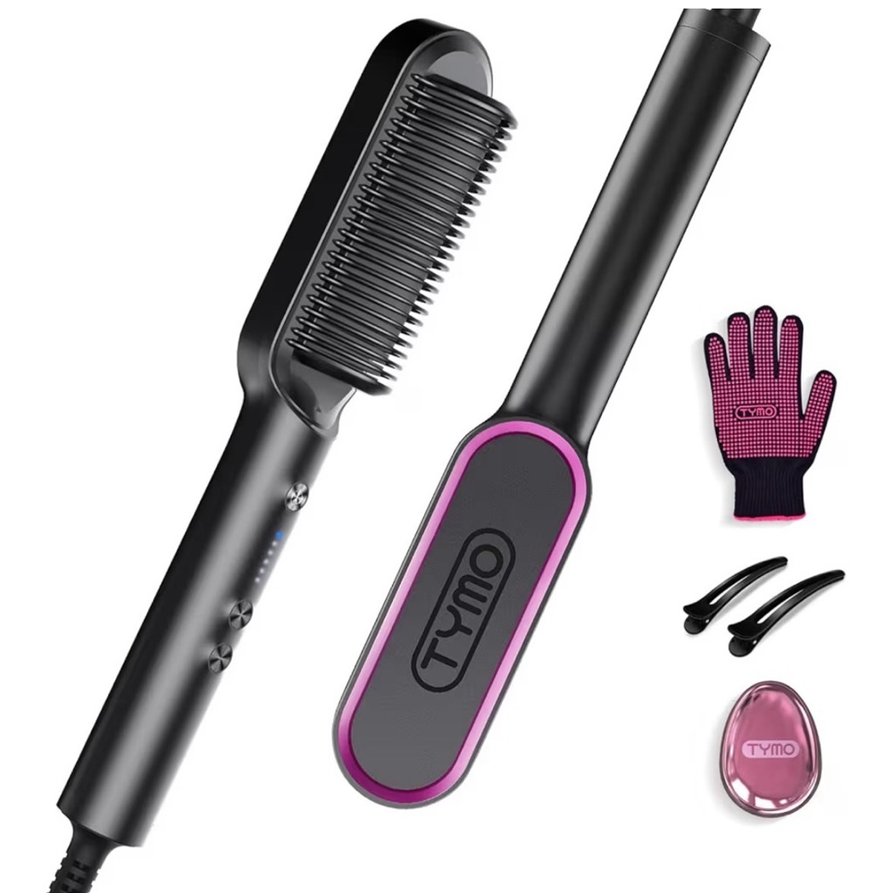 TYMO Hair Straightening Comb - Black and Pink
